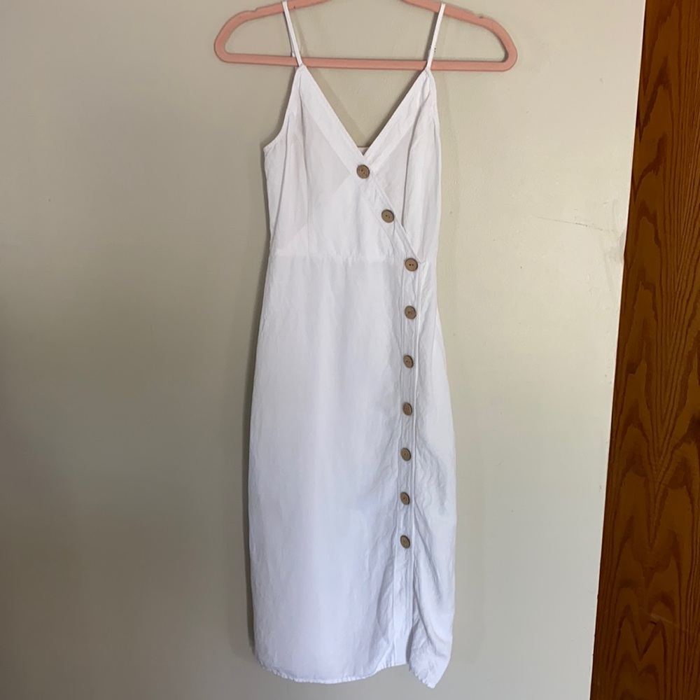 Express White Button Front Linen Blend Midi Dress